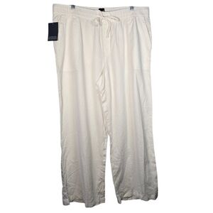 NWT Gap Women's White Linen Blend Wide Leg Flowy Pants Size XL Elastic Waist